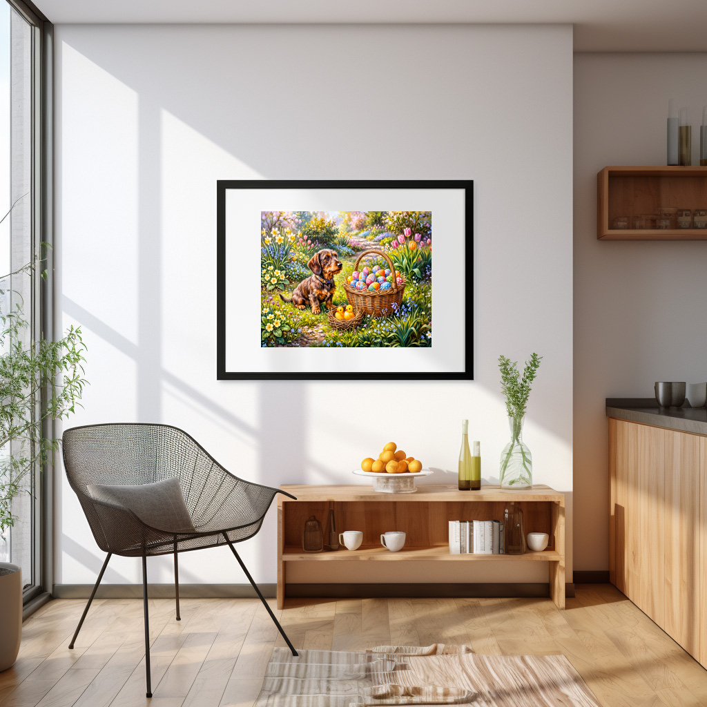 Poster: Dachshund Sitting with Easter Basket in Garden – Image 2
