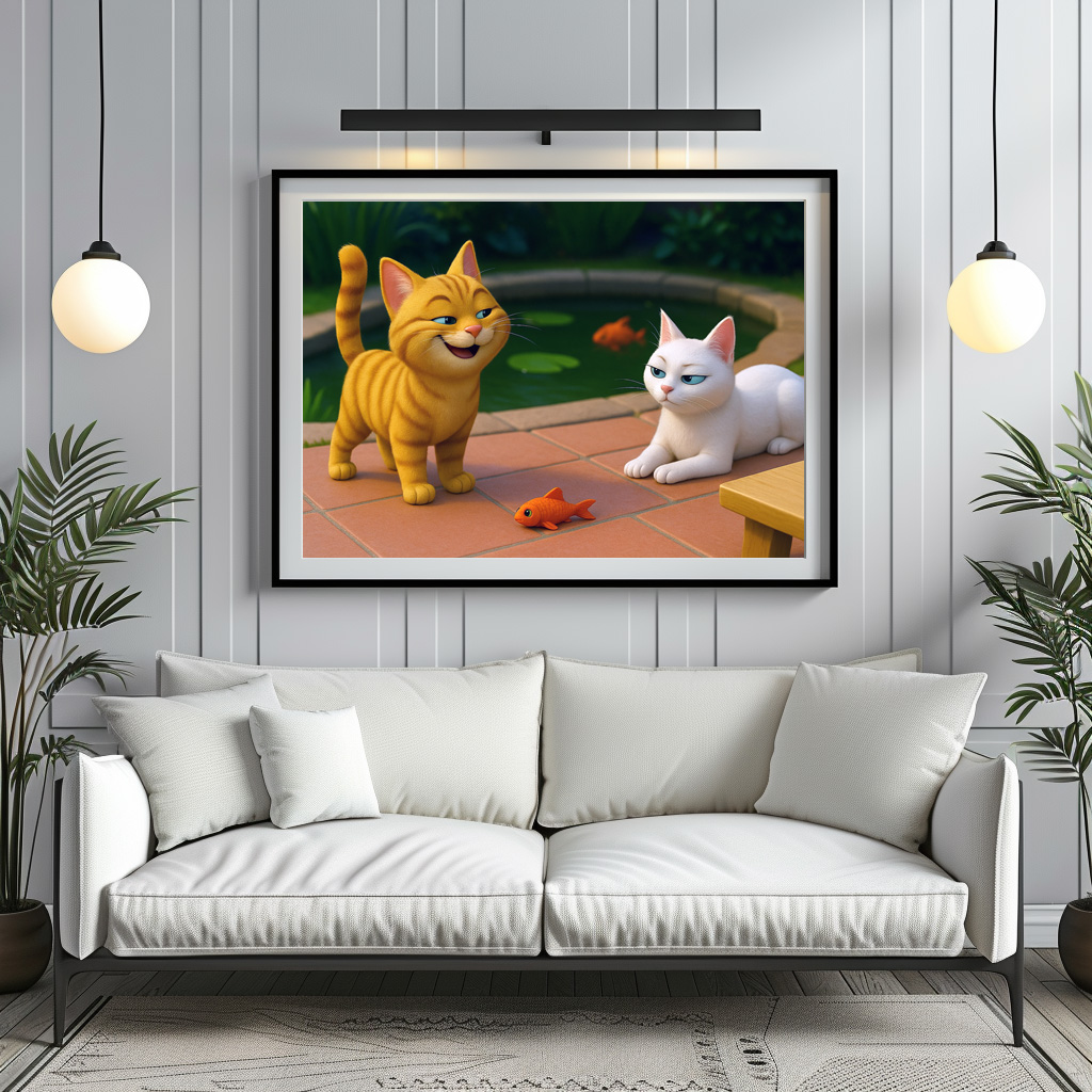 Poster: Ein Kater bringt seiner Auserwählten ein Geschenk. Sie ist nicht amüsiert