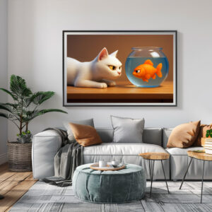 Poster: Sie werden keine Freunde - Katze und Fisch im Aquarium