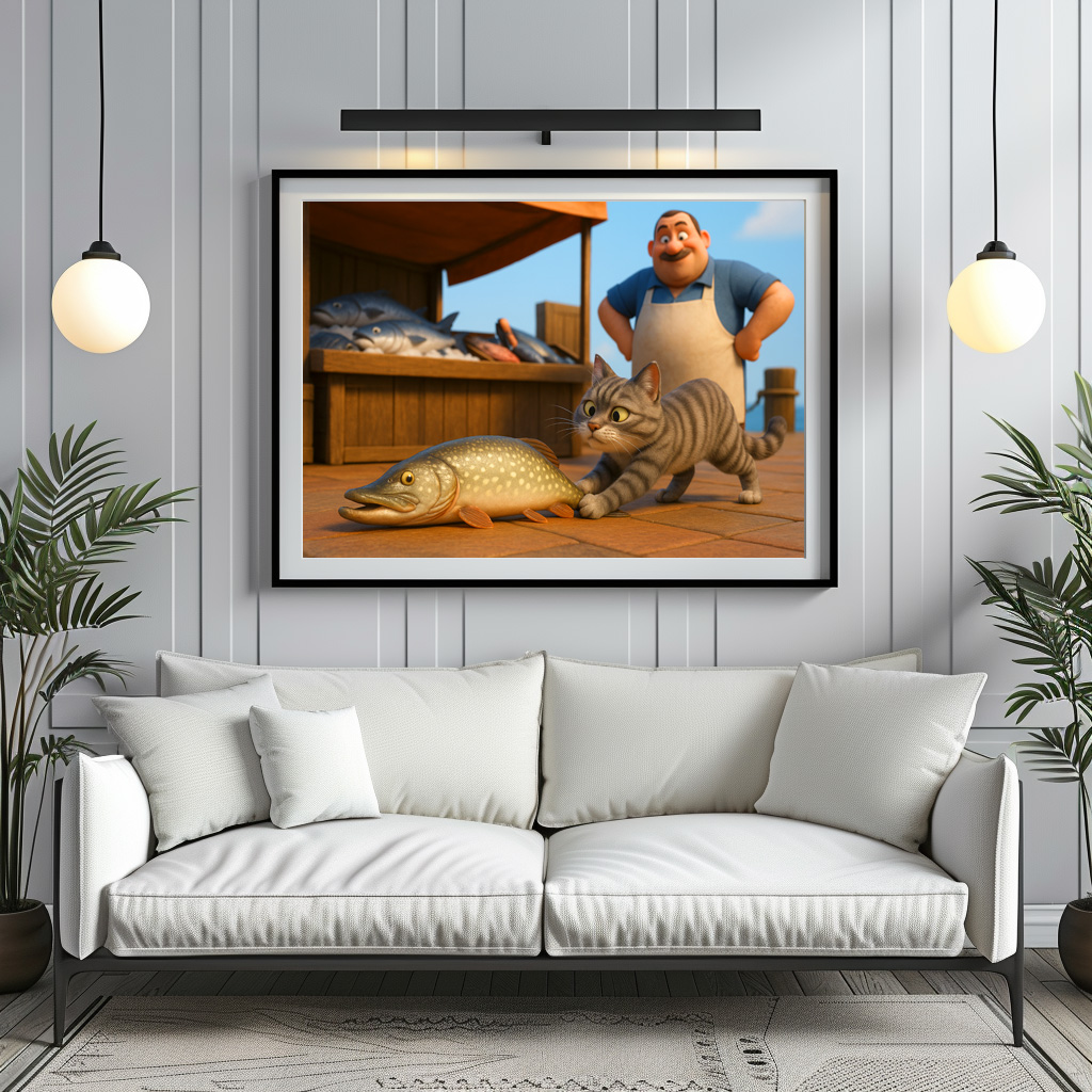 Poster: Dieser Fisch gehört mir - Katze mit Hecht – Bild 2