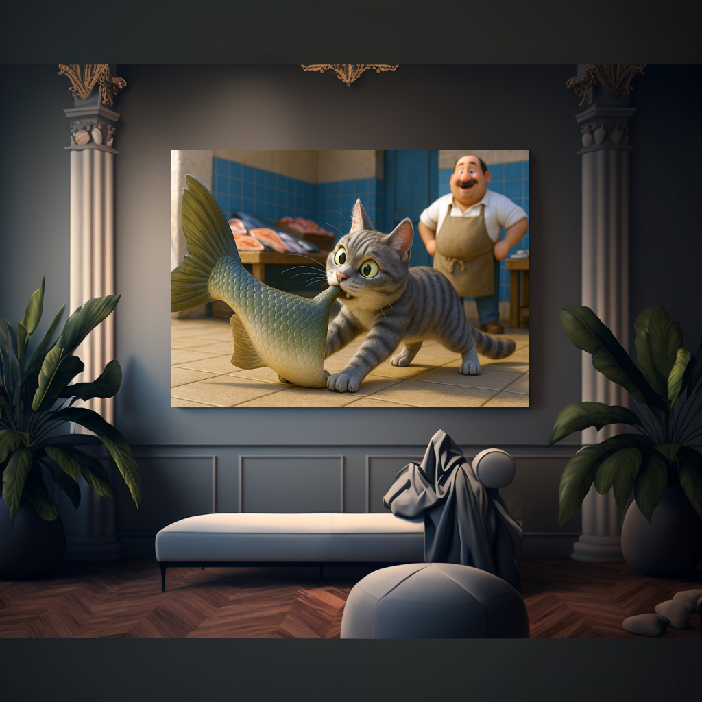 Poster: Erfolg beim netten Fischhändler - Katze und Fisch