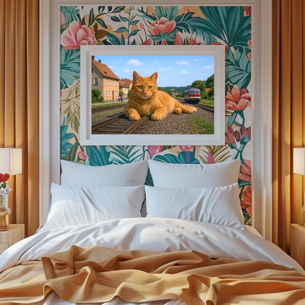 Poster: Der Zug fährt erst, wenn ich das will - Roter Kater auf den Gleisen