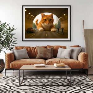 Poster: Mit Stau ist zu rechnen. Katze im Tunnel