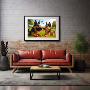 Poster: Schäferhund mit seiner großen Liebe und Wurstgeschenk