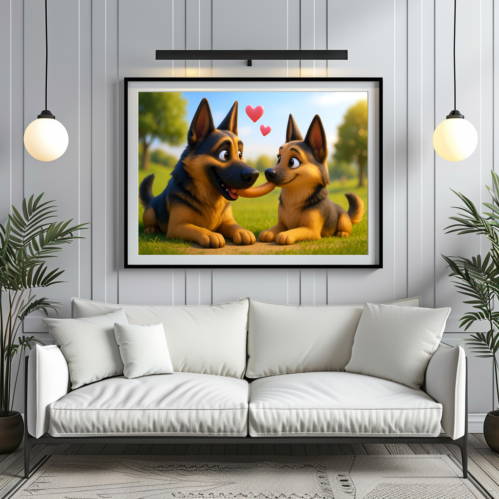 Poster: Schäferhund mit seiner großen Liebe und Wurstgeschenk - Imagen 2