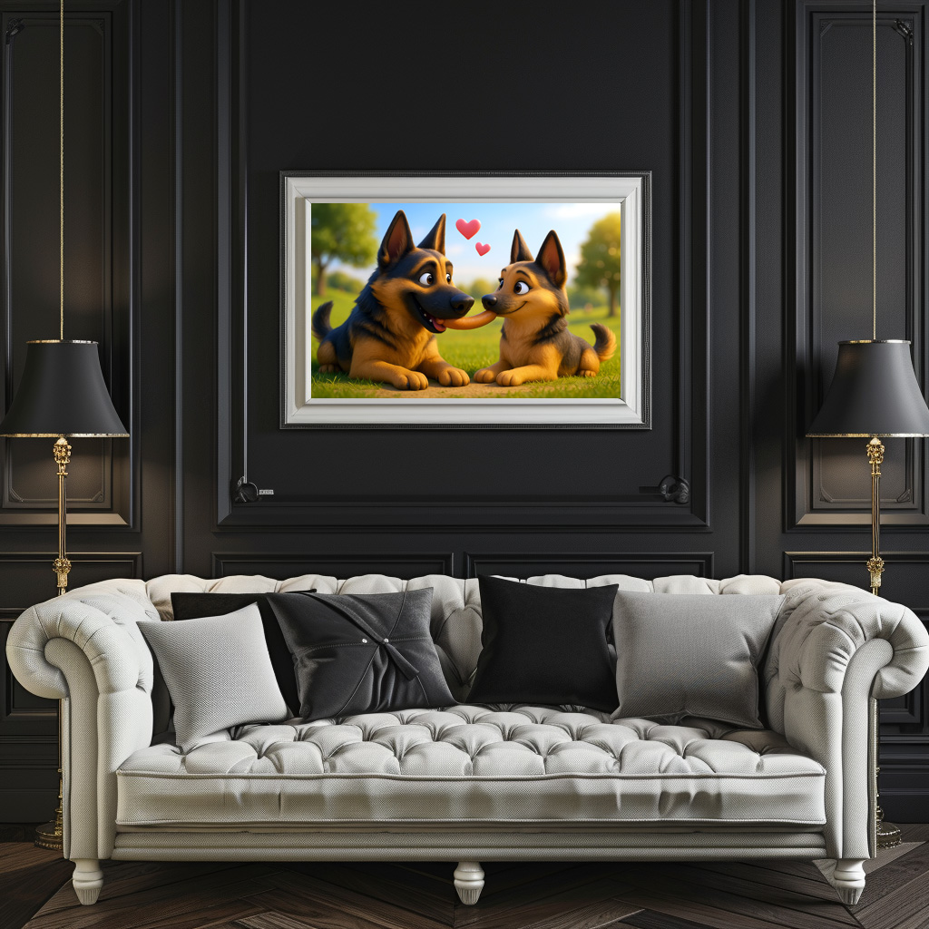 Poster: Schäferhund mit seiner großen Liebe und Wurstgeschenk - Imagen 3