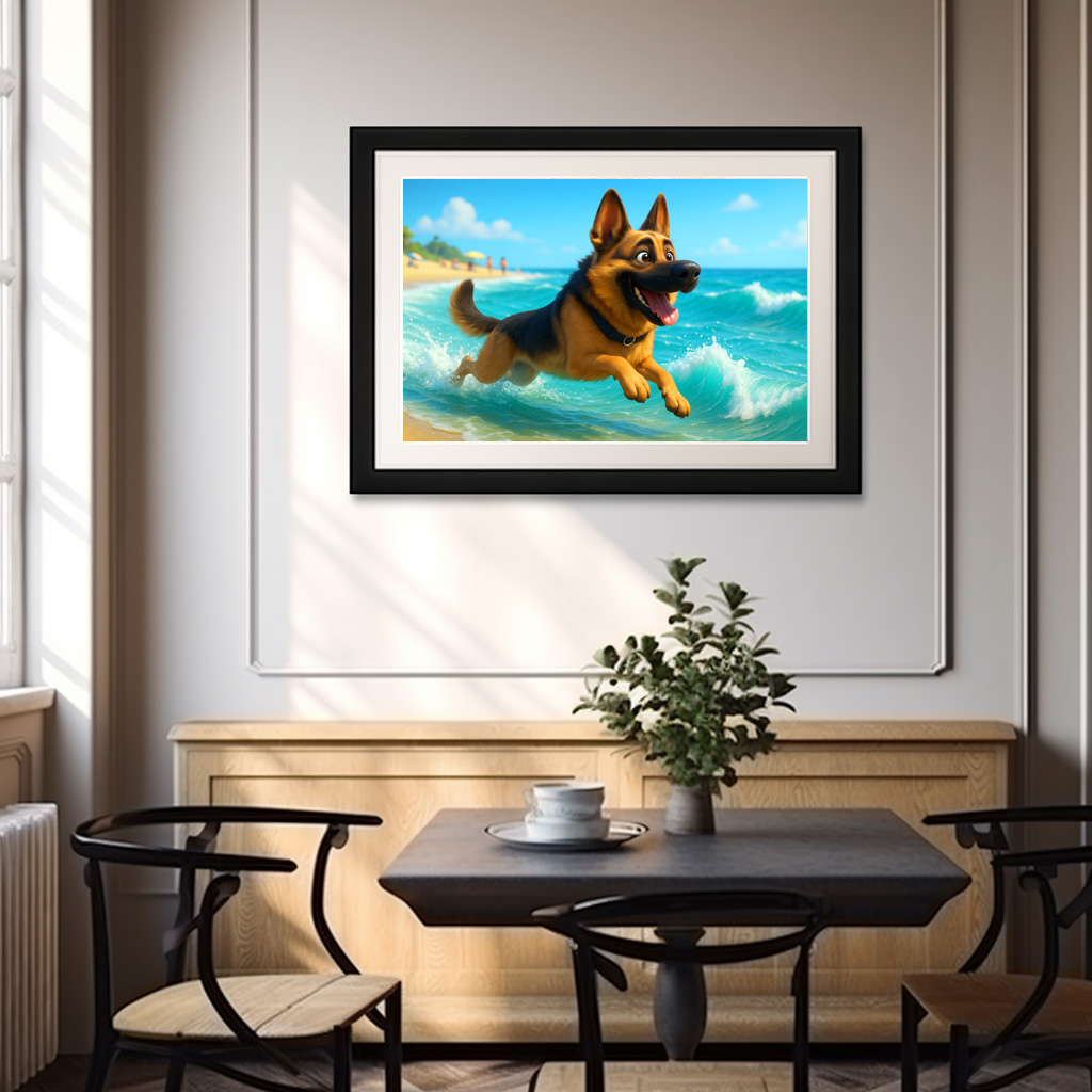 Poster: Schäferhund spielt am Strand - immagine 3