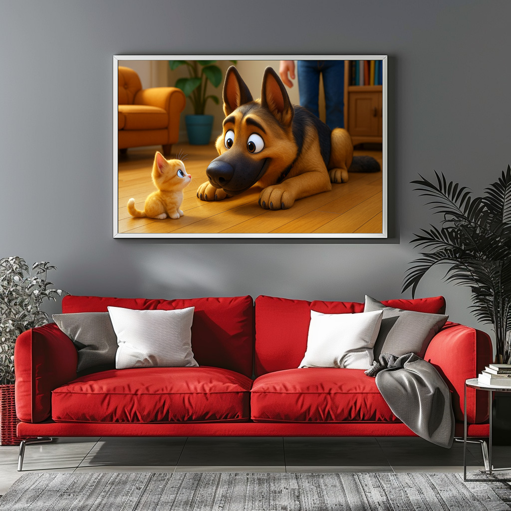 Poster: Oh, ist das ein Haustier für mich? Schäferhund und Kätzchen