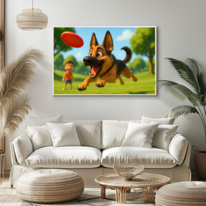 Poster: Schäferhund beim Frisbee fangen