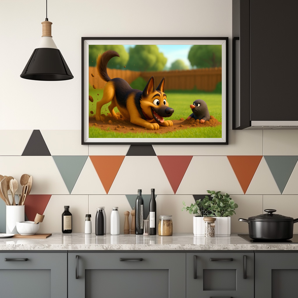 Poster: Schäferhund und genervter Maulwurf