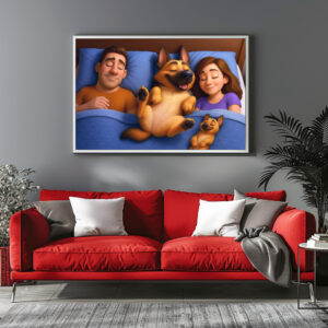 Poster: Schäferhund im Bett mit seiner Familie