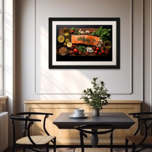 Poster: Arrangement von Lachs mit Gemüse