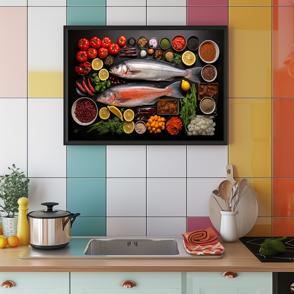 Poster: Arrangement mit Fisch