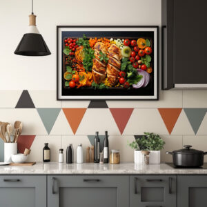 Poster: Arrangement mit Hühnchen Fleisch und Gemüse