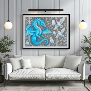Poster: Frostdrache und Schneeeulen - nordische mystische Wesen