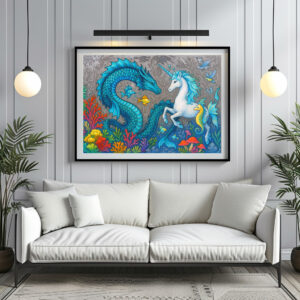 Poster: Wasserdrache und Seepferdchen-Einhorn - mystische Wesen