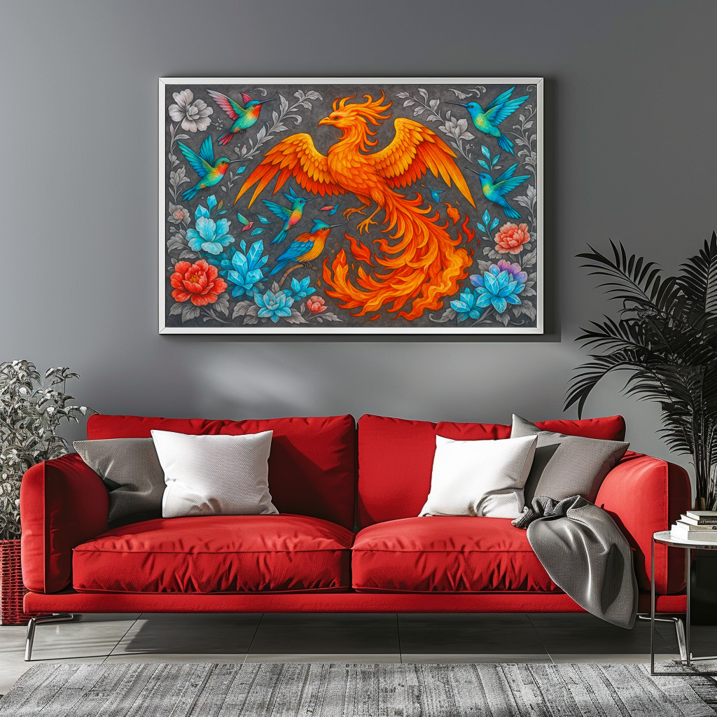Poster: Phönix und Kristallkolibris - mystische Wesen