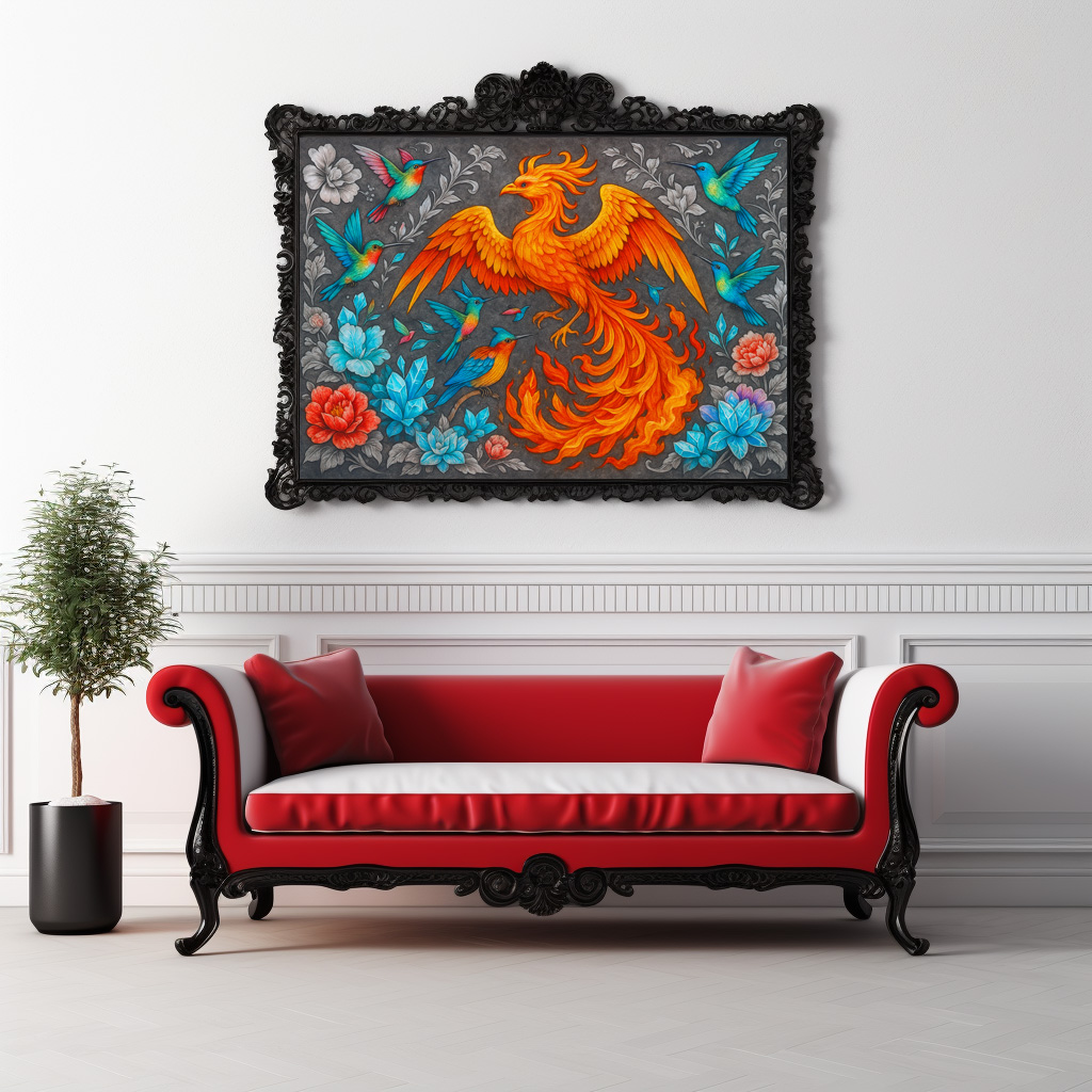 Poster: Phönix und Kristallkolibris - mystische Wesen - Imagen 3