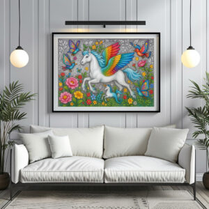 Poster: Regenbogenpegasus und Kristallvögel - mystische Wesen