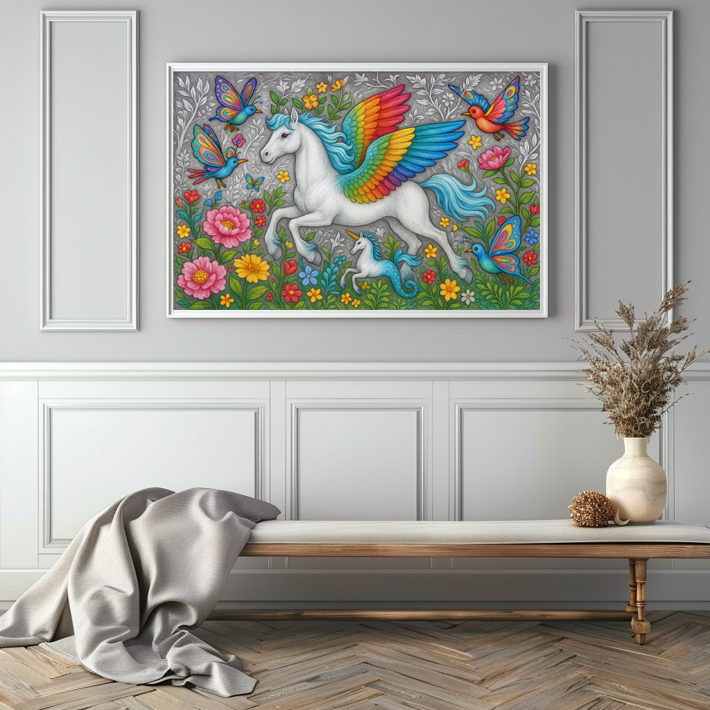 Poster: Regenbogenpegasus und Kristallvögel - mystische Wesen - immagine 2