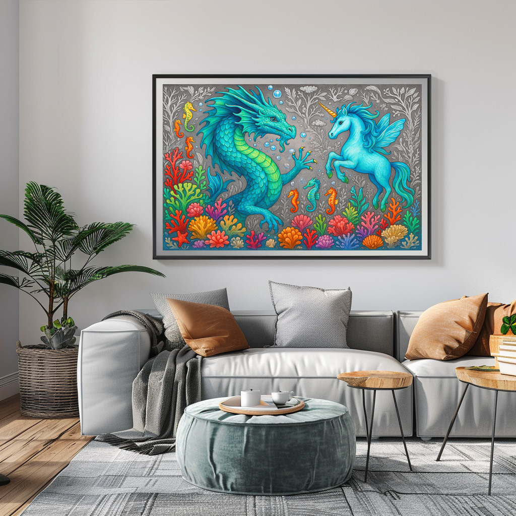 Poster: Wasserdrache und Seepferdchen-Einhorn - Wesen der Mystik – Bild 2
