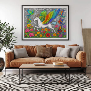 Poster: Pegasushirsch und Schmetterlingsvögel - mystische Wesen