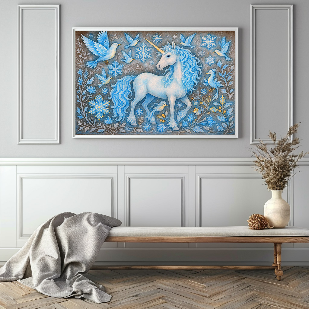 Poster: Schneeeinhorn und Eiskristall-Vögel - mystische Wesen - Image 2