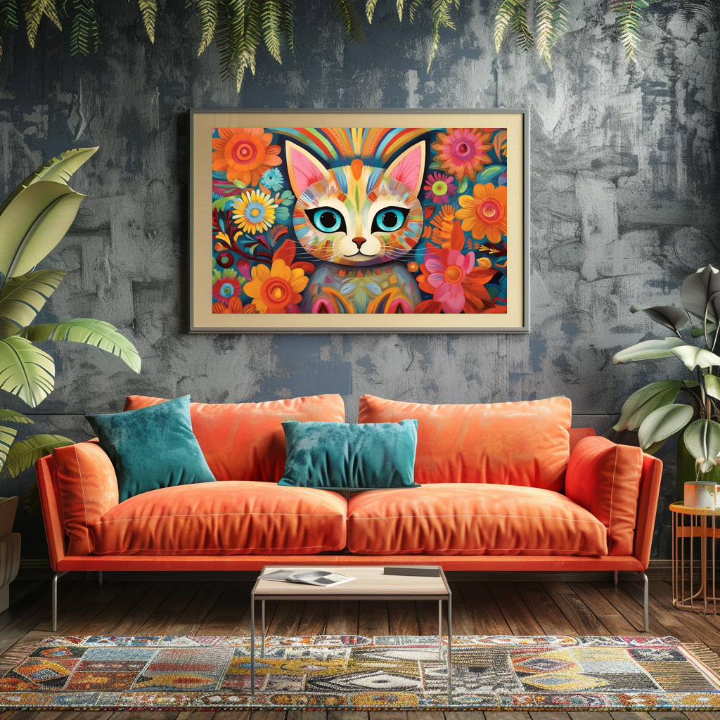 Poster: Fröhliche Katzenkunst Im Stil von Frieda Kahlo - Image 3
