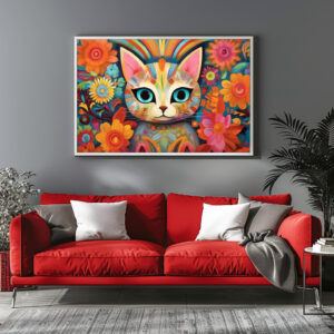 Poster: Fröhliche Katzenkunst Im Stil von Frieda Kahlo