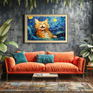 Poster: Fröhliche Katzenkunst Im Stil von Vincent van Gogh