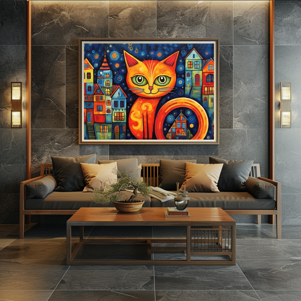 Poster: Fröhliche Katzenkunst Im Stil von Friedensreich Hundertwasser - immagine 2