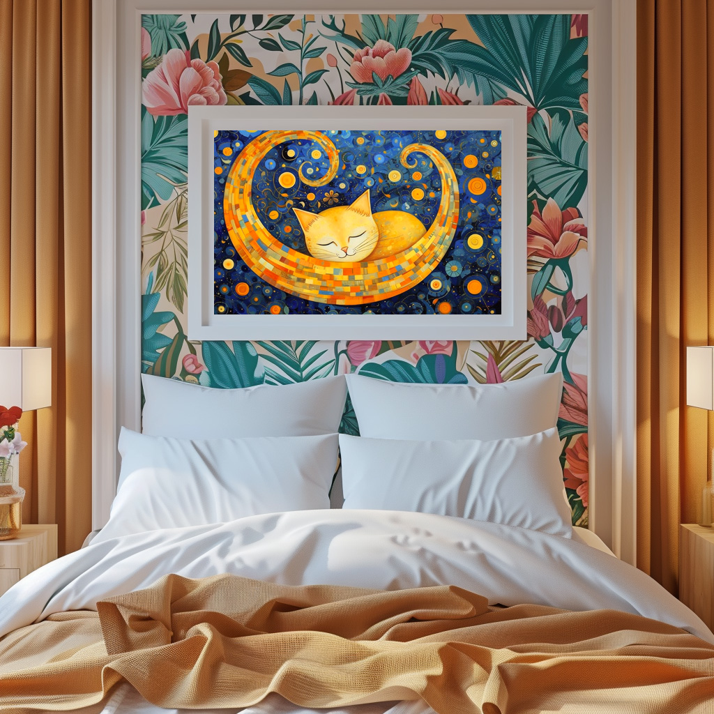 Poster: Fröhliche Katzenkunst Im Stil von Gustav Klimt