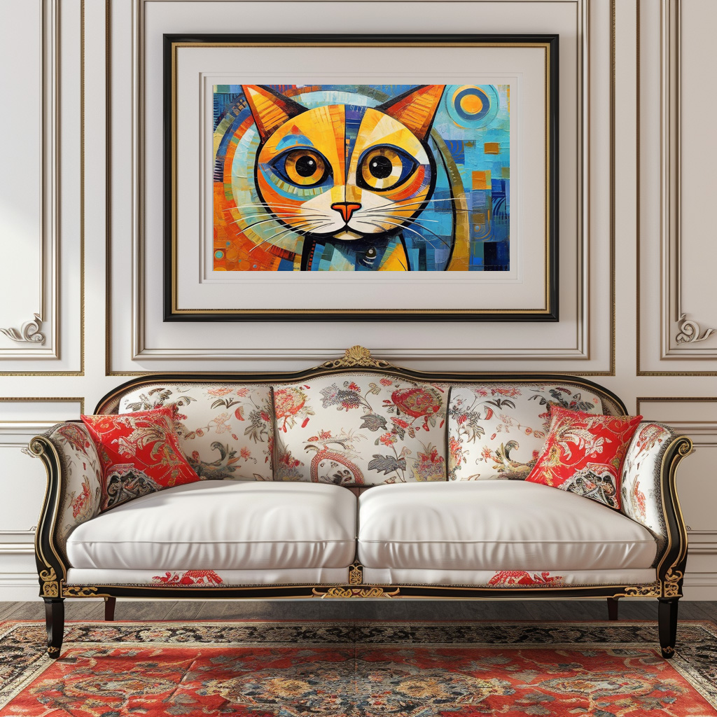 Poster: Fröhliche Katzenkunst Im Stil von Pablo Picasso