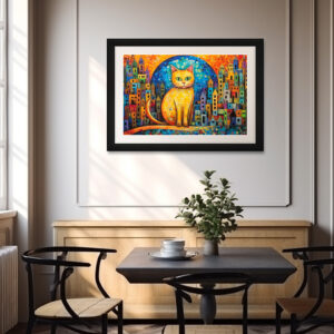Poster: Fröhliche Katzenkunst Im Stil von Friedensreich Hundertwasser