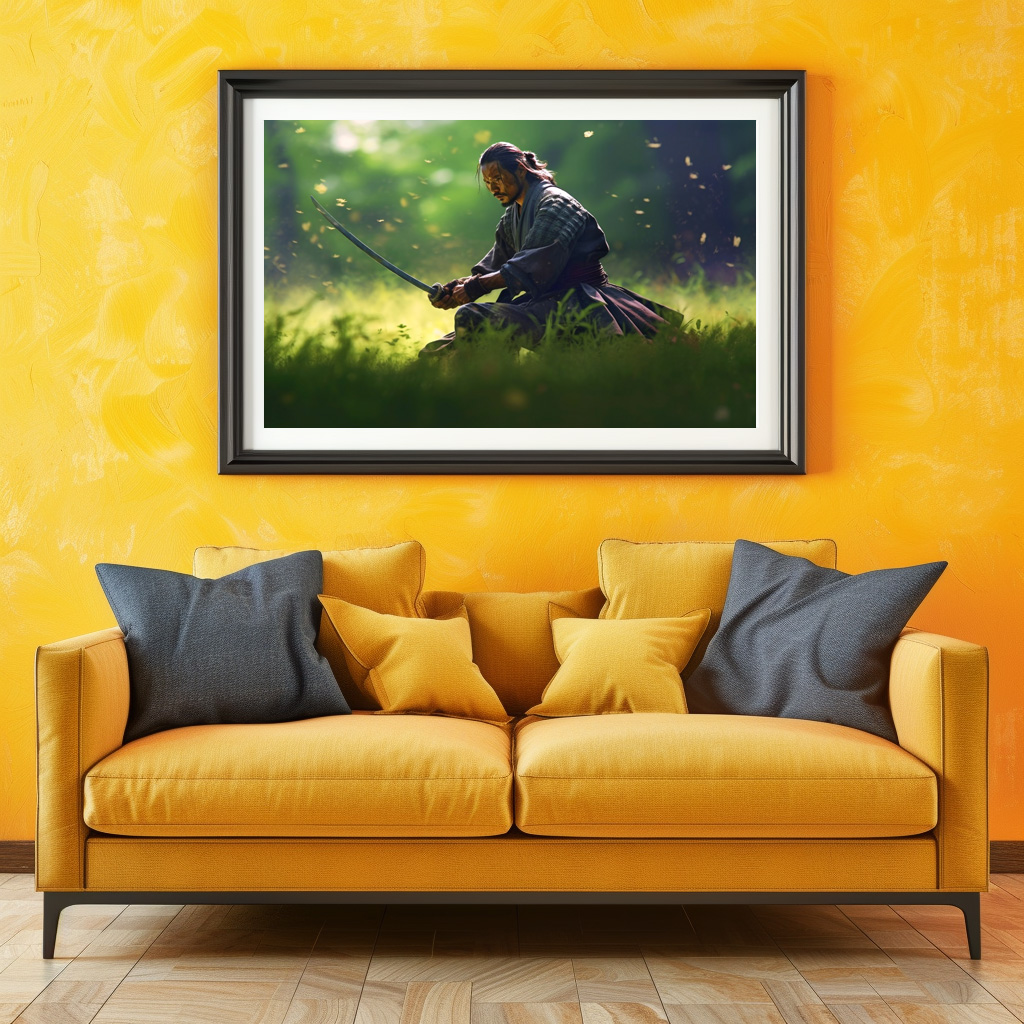 Poster: Samurai Krieger beim Training im Feld