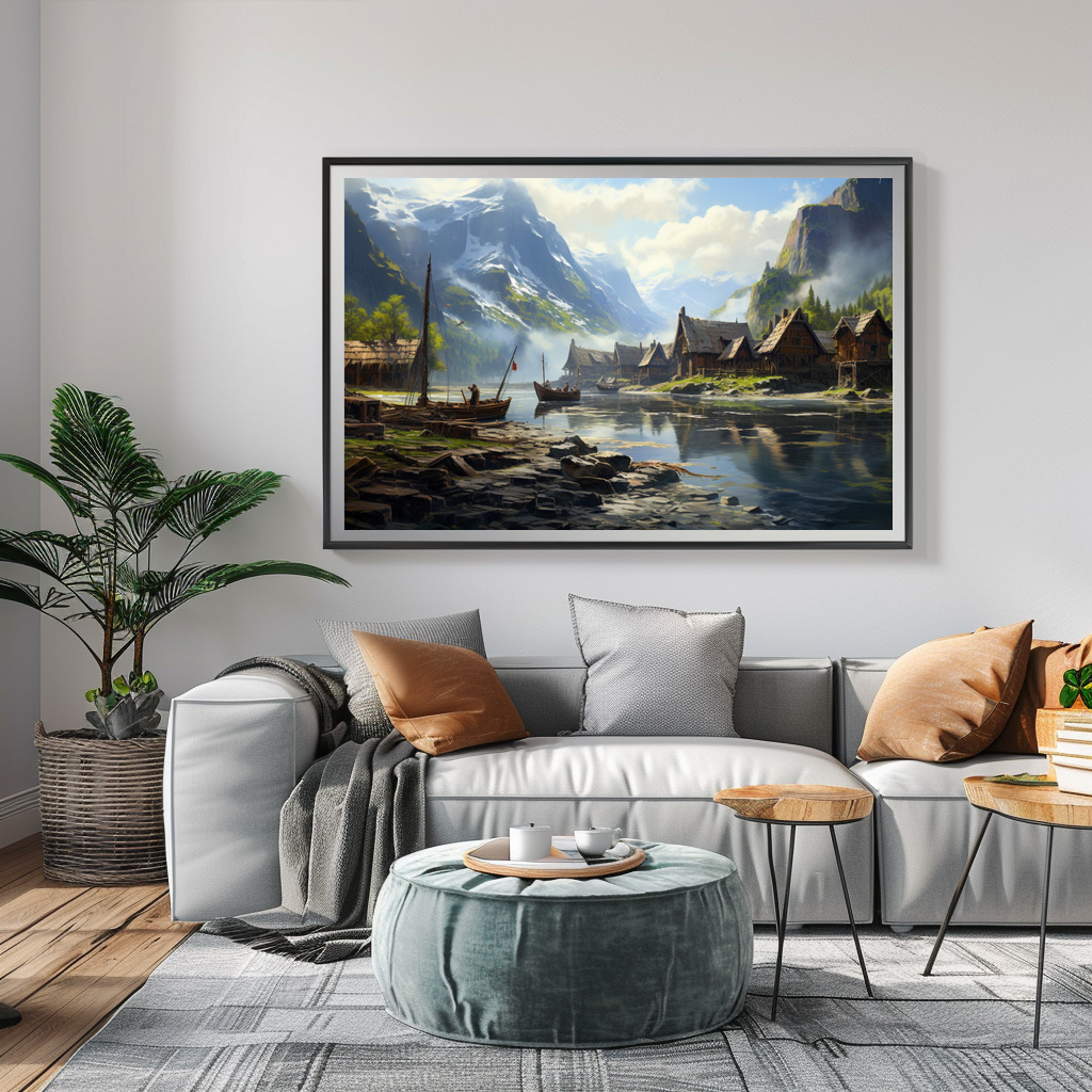 Poster: Wikingerdorf mit Booten am Fluss - immagine 2