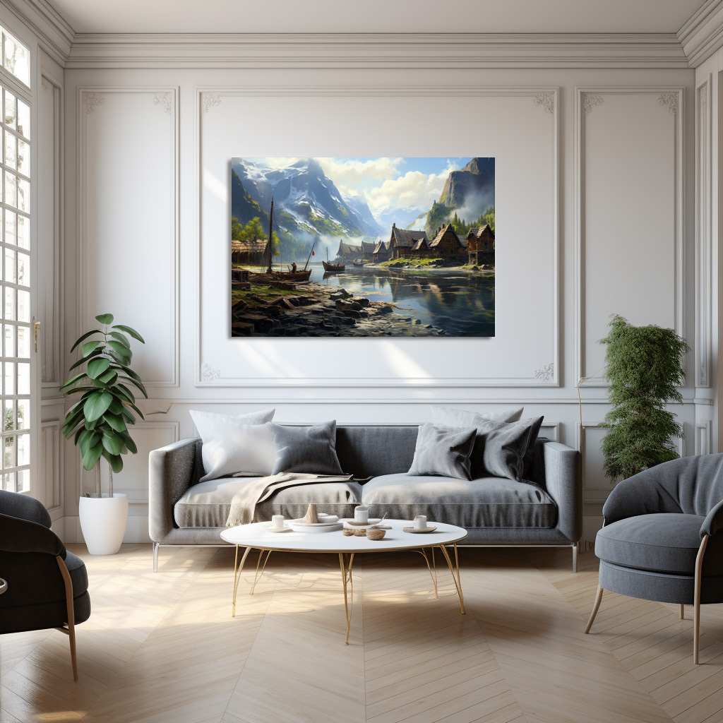 Poster: Wikingerdorf mit Booten am Fluss - immagine 3