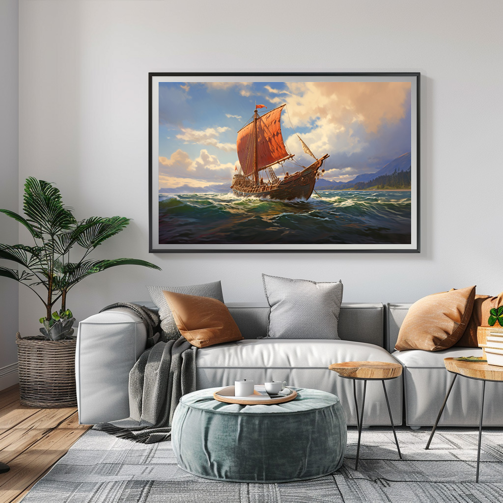 Poster: Wikingerschiff an der Küste
