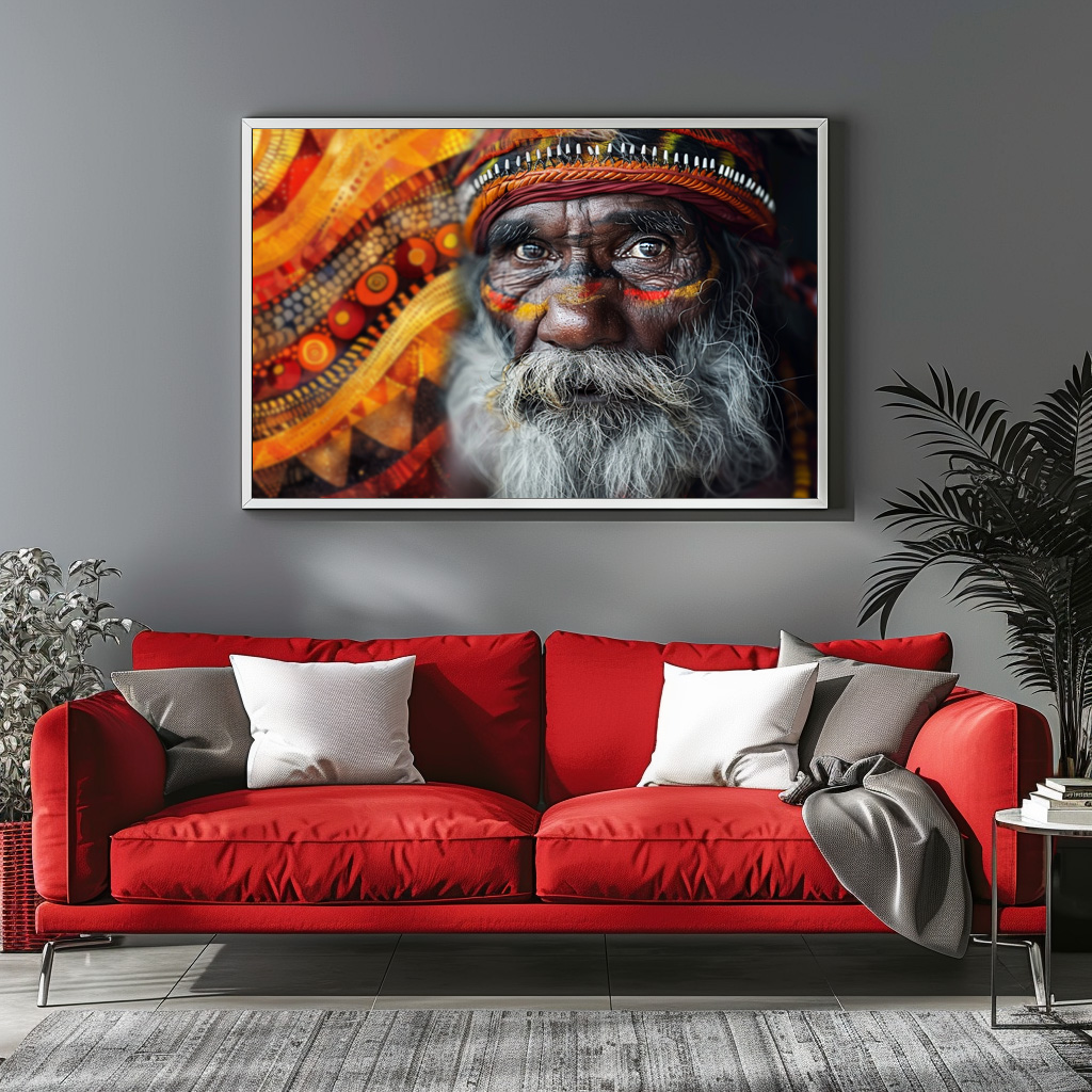 Poster: Aborigines Mann mit Kunst