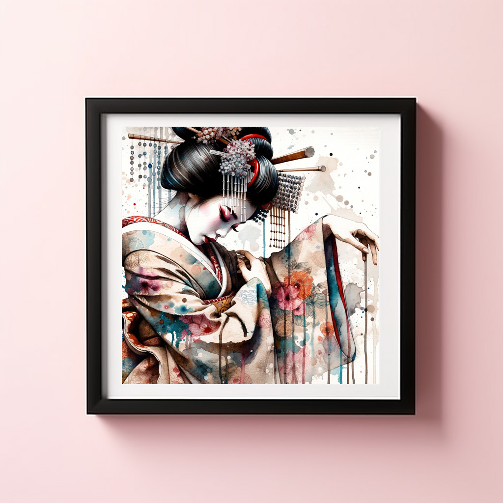 Poster: Modern Geisha Dancer With Floral Kimono – Bild 3