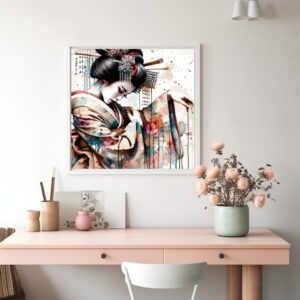 Poster: Modern Geisha Dancer With Floral Kimono