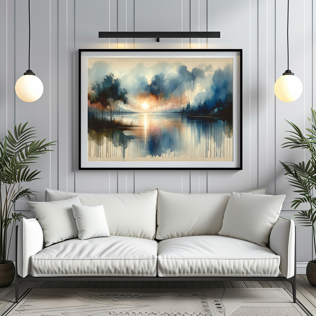 Poster: Watercolor Lake at Sunset