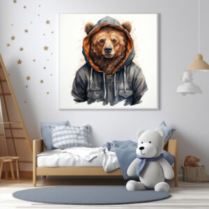 Poster: Watercolor Grizzly Bear in Hoodie