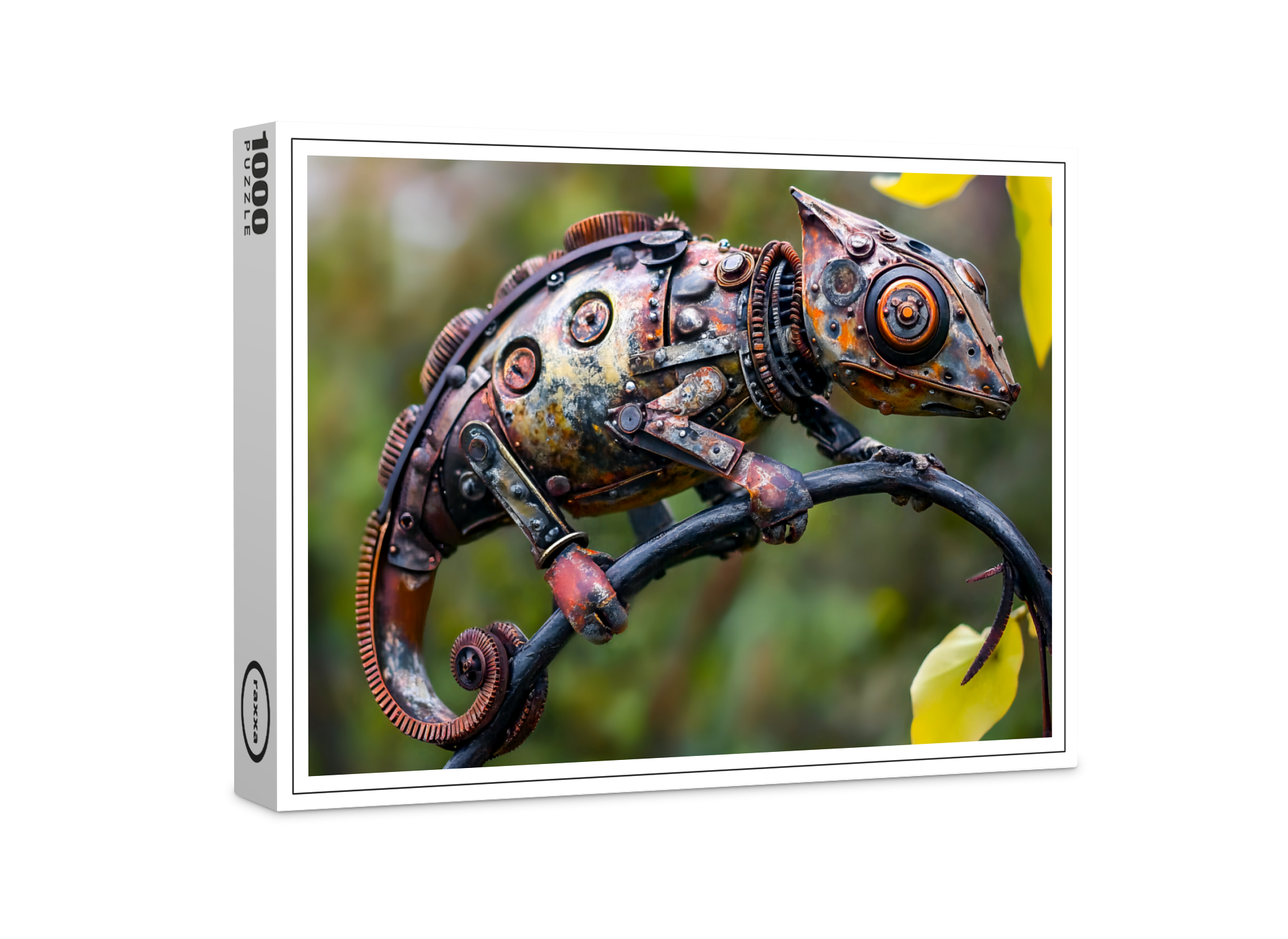 raxxa Premium-Puzzle: Metal Chameleon on Branch twig sitting