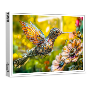 raxxa Premium-Puzzle: Metal Hummingbird in Flight on flower