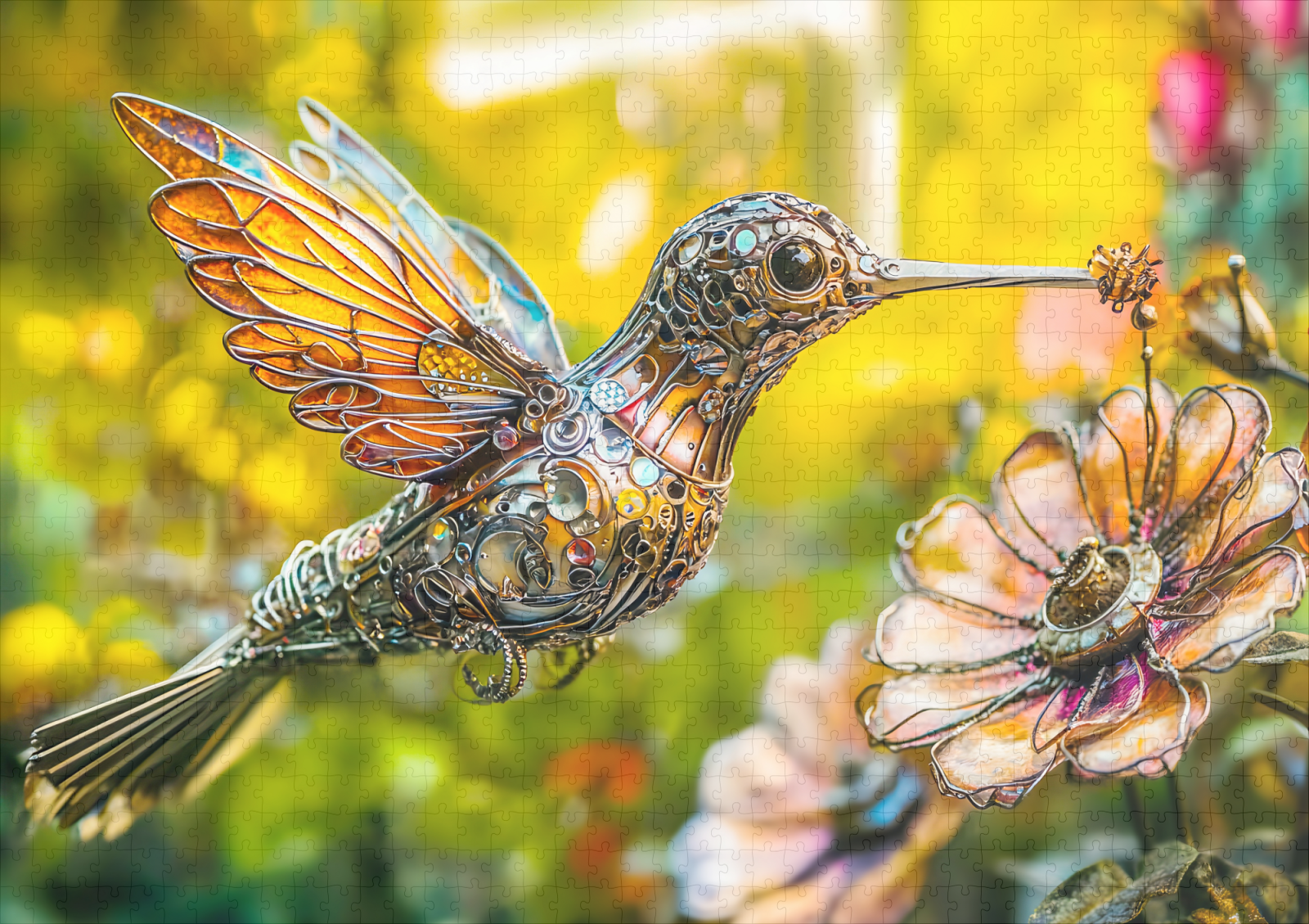 raxxa Premium-Puzzle: Metal Hummingbird in Flight on flower – Bild 2