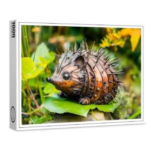 raxxa Premium-Puzzle: Metal Hedgehog Garden Decor on leave