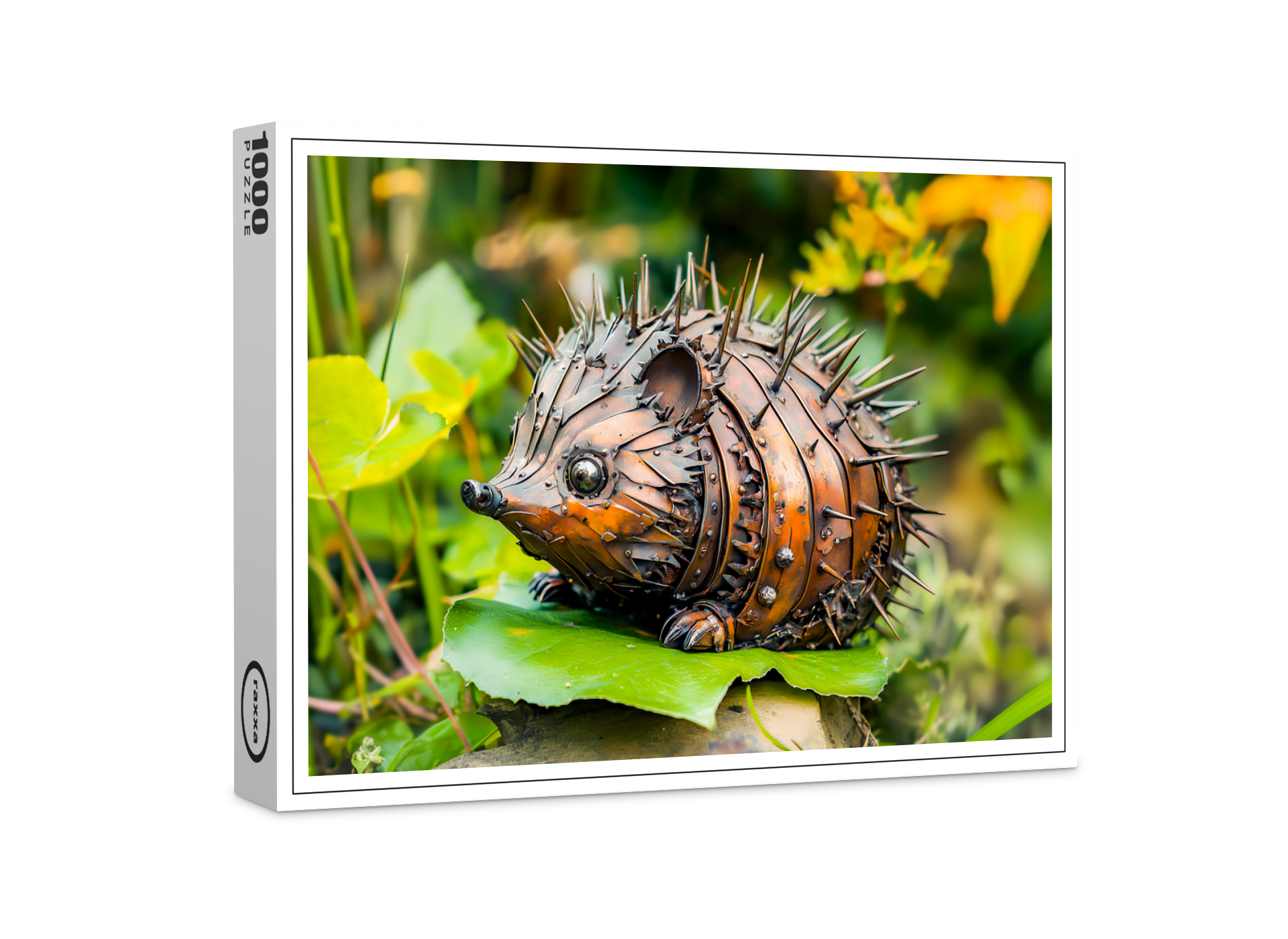 raxxa Premium-Puzzle: Metal Hedgehog Garden Decor on leave
