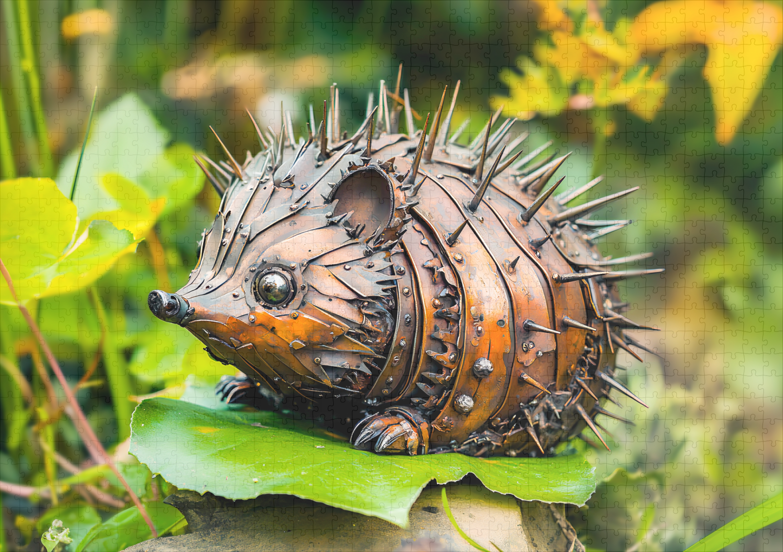 raxxa Premium-Puzzle: Metal Hedgehog Garden Decor on leave – Image 2