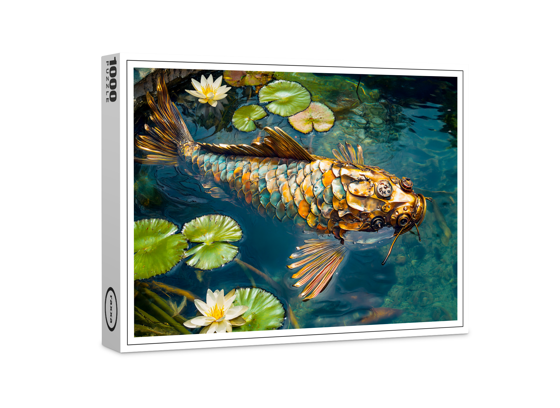 raxxa Premium-Puzzle: Metal Koi in Pond and water lilith